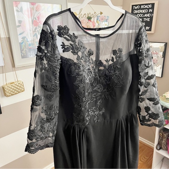 TS Couture black floral mesh long formal mother of the bride dress - Picture 4 of 11